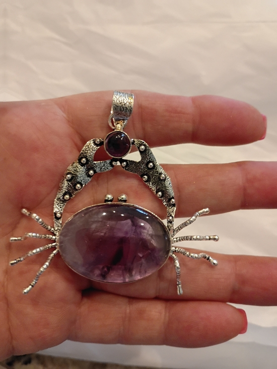 no brand Jewelry - Large Silver Crab Amethyst Pendant with Purple Gemstone Beyond Unique & Cute!